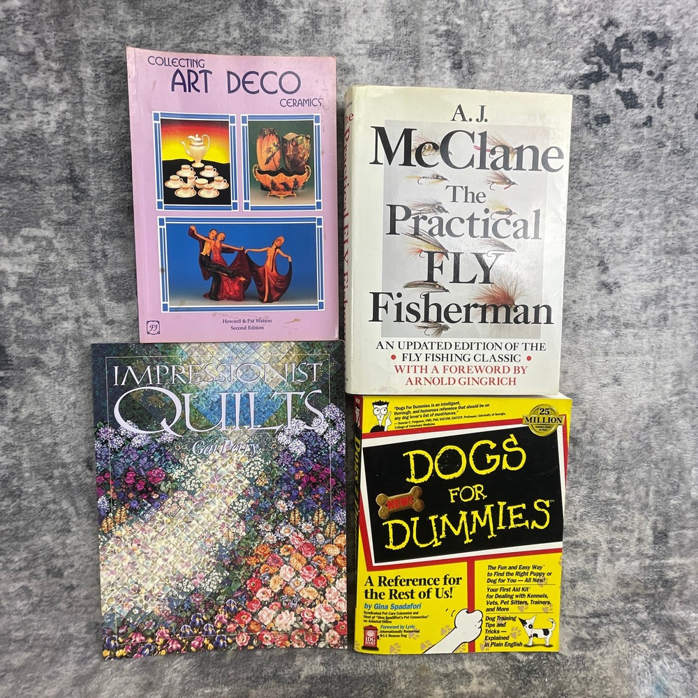 4 Book Lot Art Deco Ceramics Impressionist Quilts Fly Fishing Dogs For Dummies